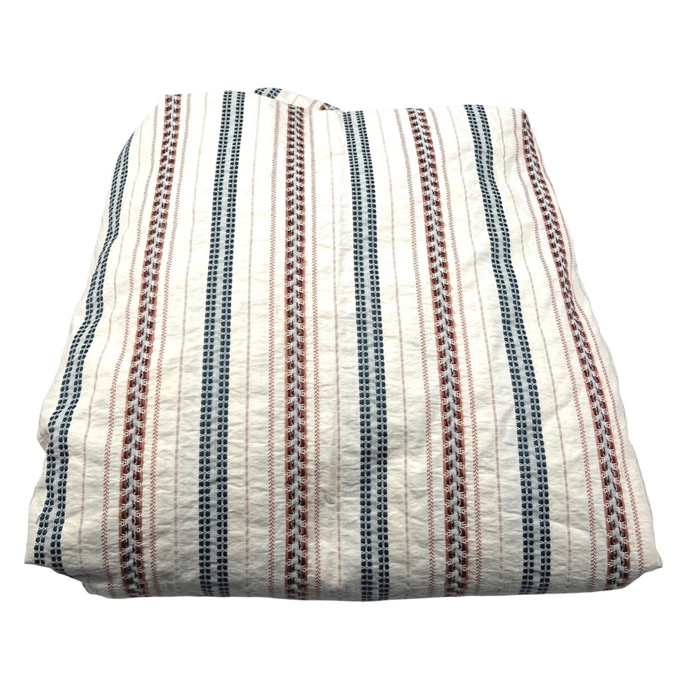 Ralph Lauren Villandry Duvet Cover Queen Striped Blue Terracotta Embroidered EUC